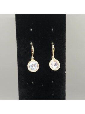 Gold Tone Crystal Drop Earrings With Halo Accent Design